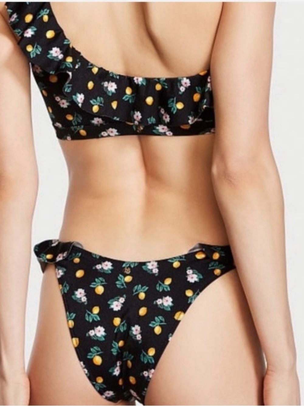 Victoria’s Secret Medium Black bikini Bottoms with ruffles and floral pattern